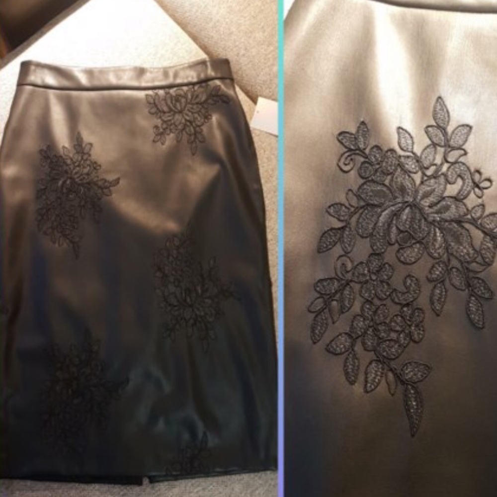 NWT ZARA FAUX LEATHER EMBROIDERED PENCIL SKIRT
